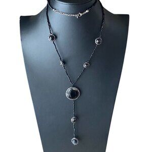 NWOT JKNY HSN Black crystal Agate multi station beaded y drop necklace 30" goth